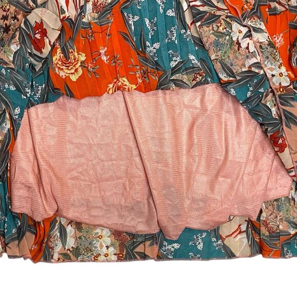 Floral Pleated Swing Dress Womens L Retro Boho‎ Chic Casual Office Siren Summer - Picture 6 of 10